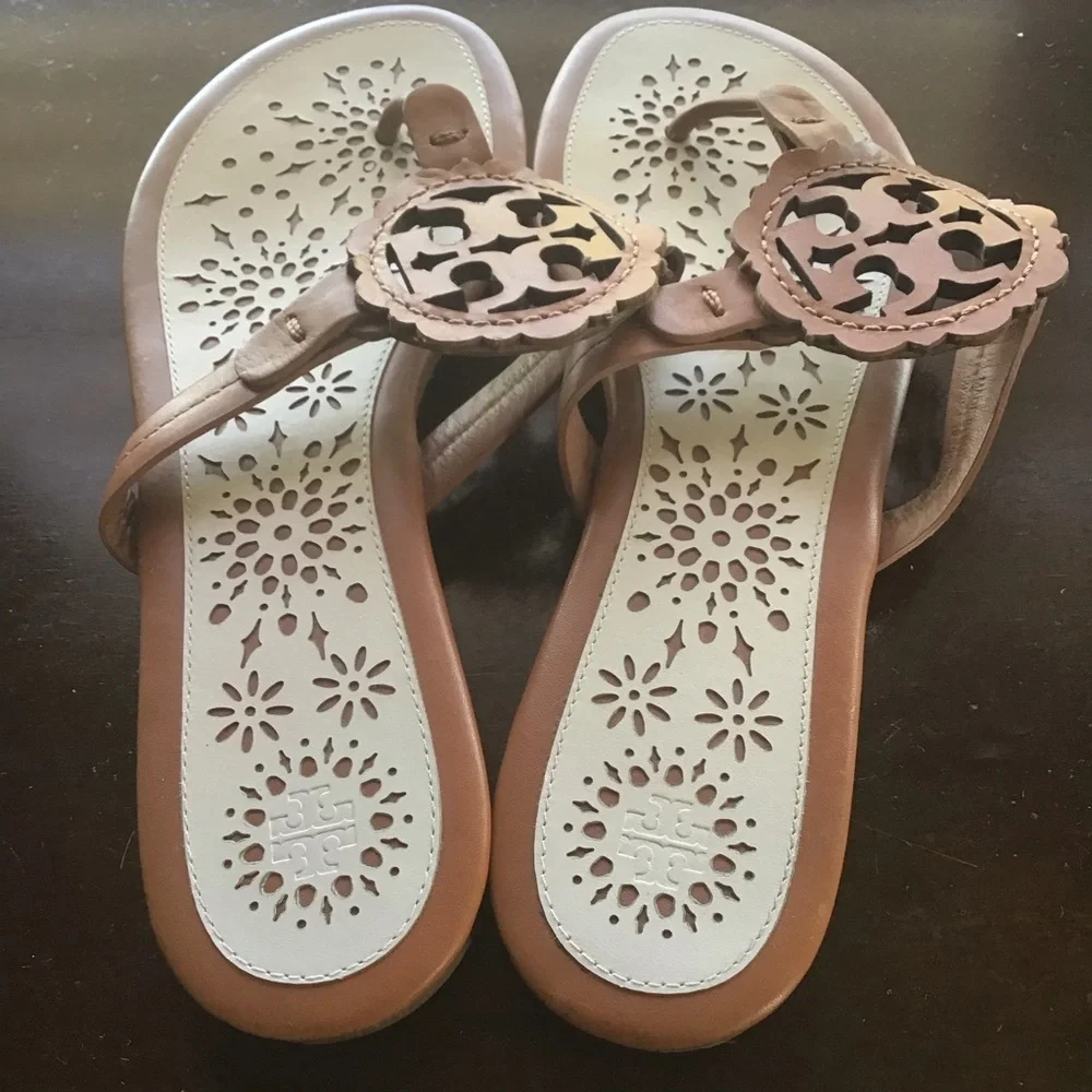 Tory Burch Miller sandals brown/ cream Sz 7.5